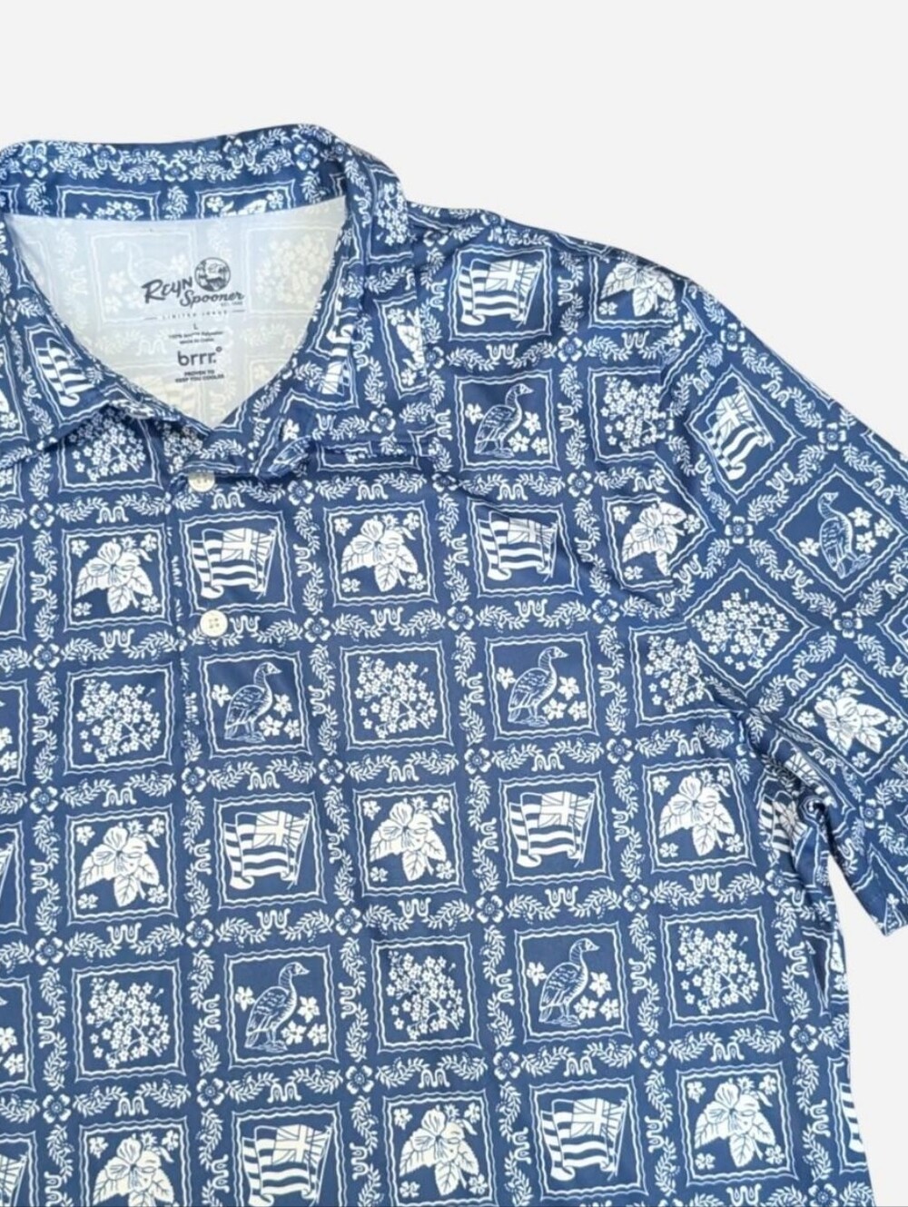 Reyn Spooner Brrr Hawaiian Aloha Performance Polo Shirt Top golf performance L